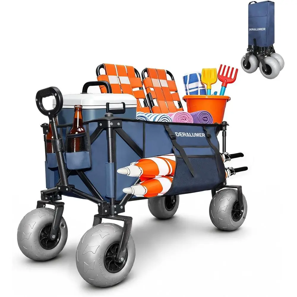 

X800 Heavy Duty Beach Wagon with 9"x4" Balloon Wheels – 200L oldable Wagon Cart, 41" Collapsible Utility Wagon with Side Bag or