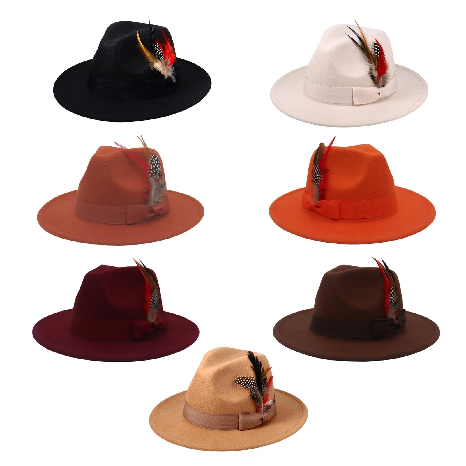 Men Women Feather Felt Derby Fedora Retro Wide Brim Panama Trilby Temple Hat Vintage British Casual Style Streetwear