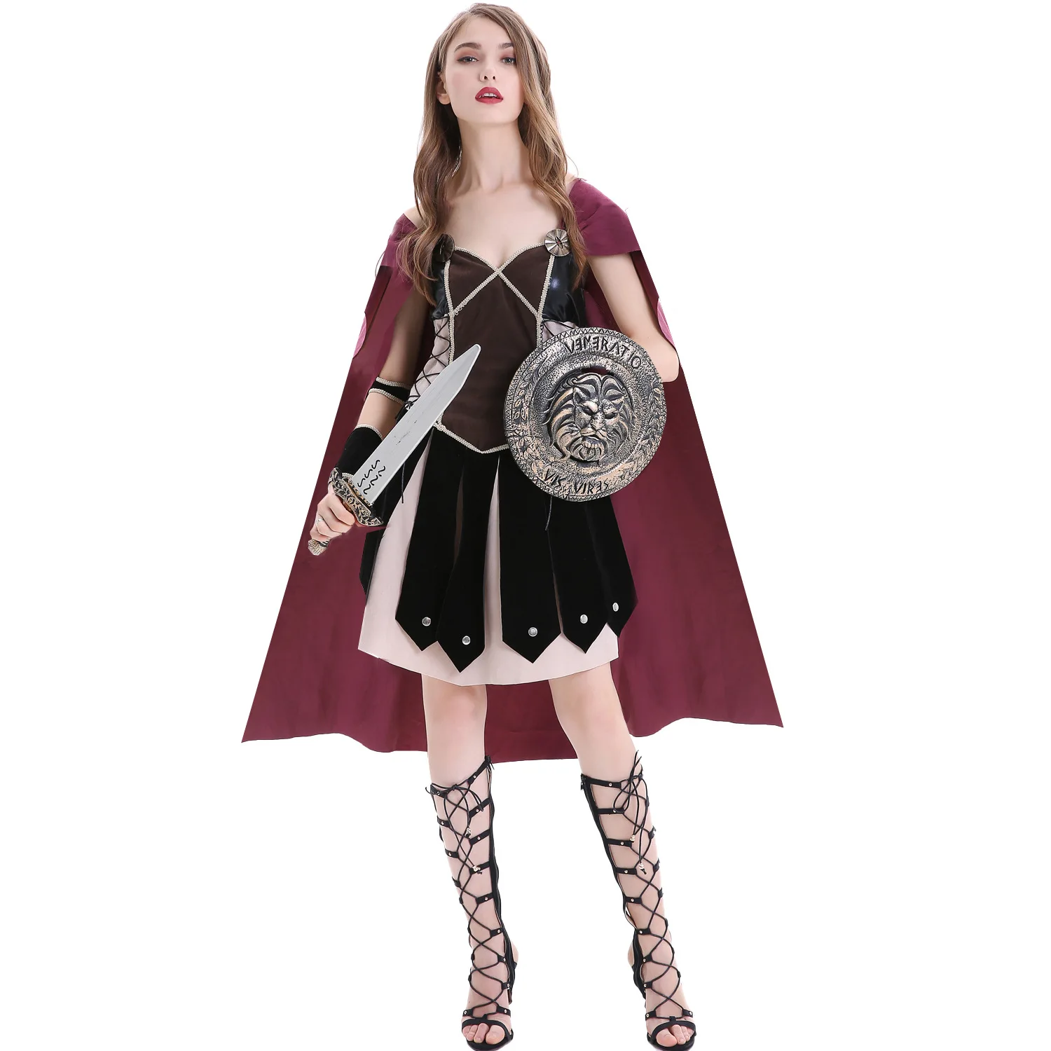 

Adult Women Medieval Rome Zina Warrior Princess Costume Halloween Carnival Party Cosplay Roman Sparta Gladiator Dress