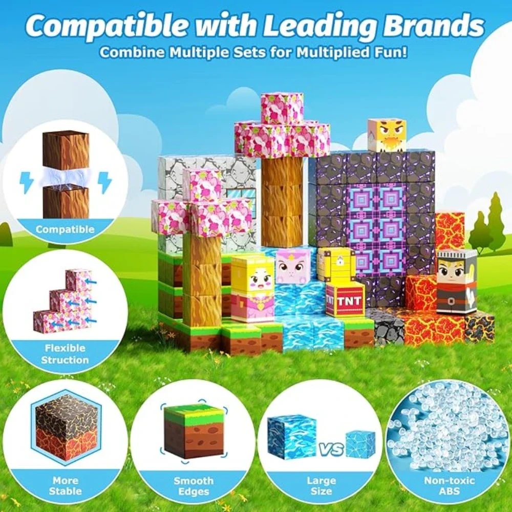 Magnetic Building Blocks Mine World Magnet Cubes Forest Set for Boy Girl Kid Age 3+ DIY Model Children STEM Sensory Toy Gift