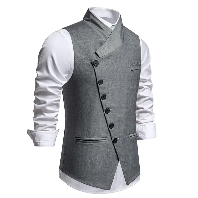 Men’s Vest Formal Suits Chaleco Casual Hombre 2025 Fashion Oblique Buttons Wedding Party Waistcoat for Men Vest Victorian Coats