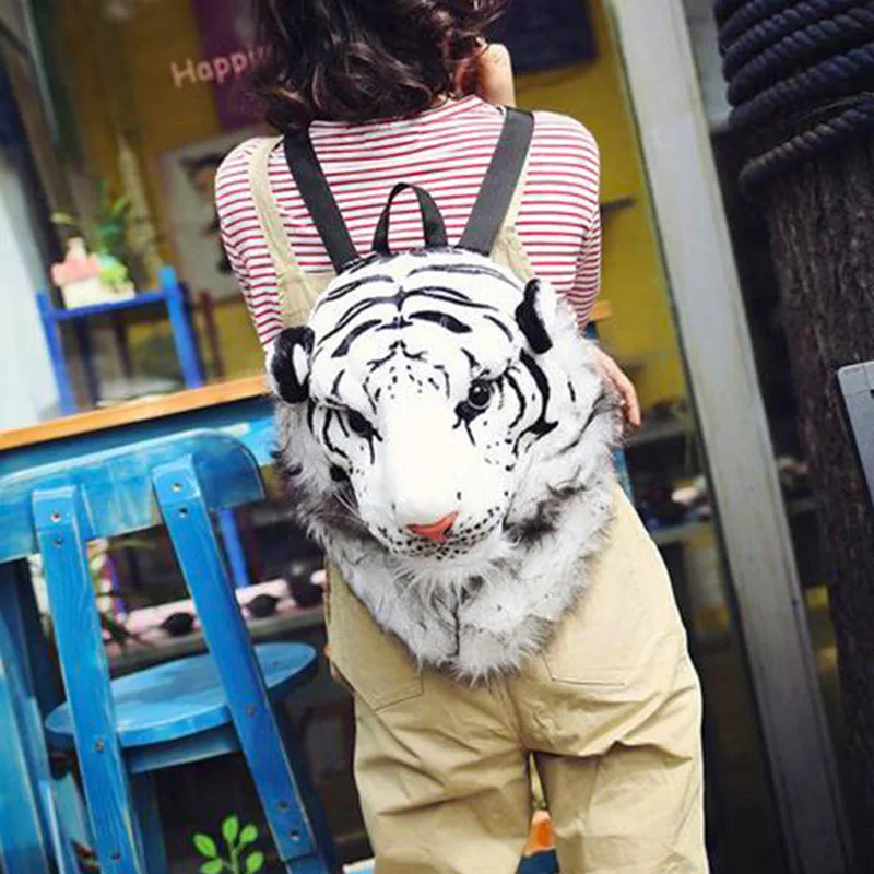 Simulation Animal Tiger Head Backpack Shoulder Bag Satchel Schoolbag Package Plush Toy Stuffed Doll Wild Nature Girl Boy Gift