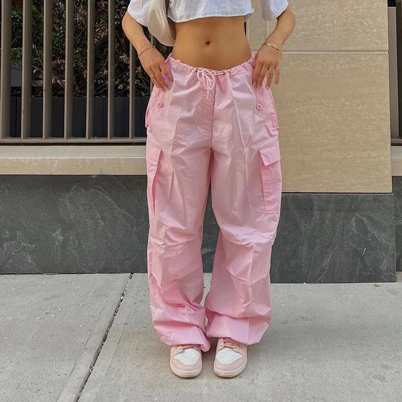 

Loose Casual American Style Work Pants for Women Pure Color Street Fashion Low Waist Straight Leg Composite Fabric