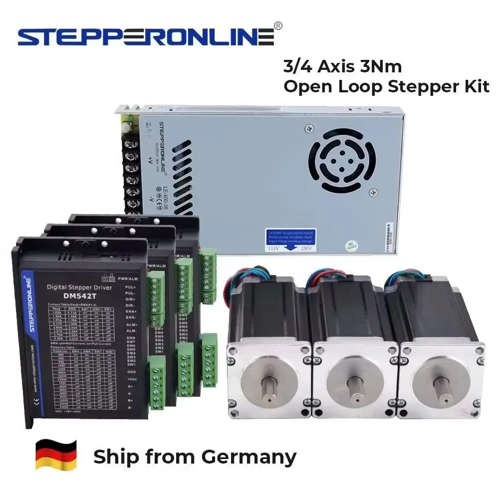 Stepperonline Motore Passo-Passo Ad Anello Aperto Nema23 Da 4/3 Assi 3Nm E Driver Passo-Passo DM542T E Alimentatore Kit Router Cnc