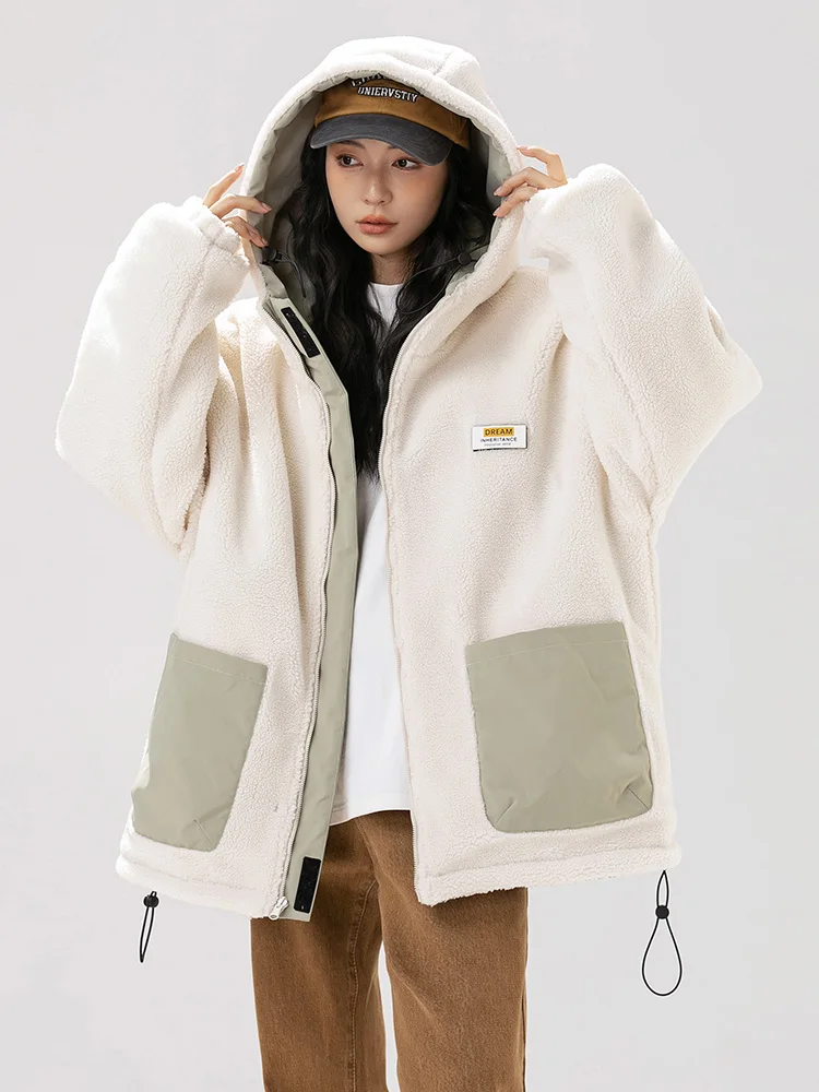 

Двусторонняя утепленная куртка из овечьего флиса с хлопковым наполнителем, зимнее теплое пальто-пуховик с капюшоном на молнии, полиэстеровый наполнитель