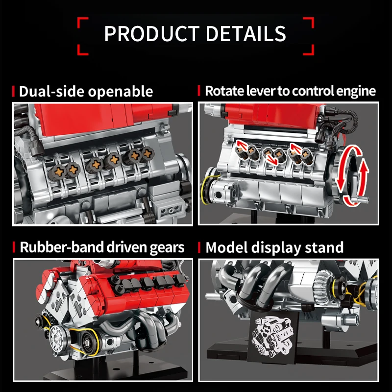 LY 31077 VELOCITY V12 Engine Motorized Simulation Model Electrically Drive Building Blocks Technical Car Parts Creative DIY Toys