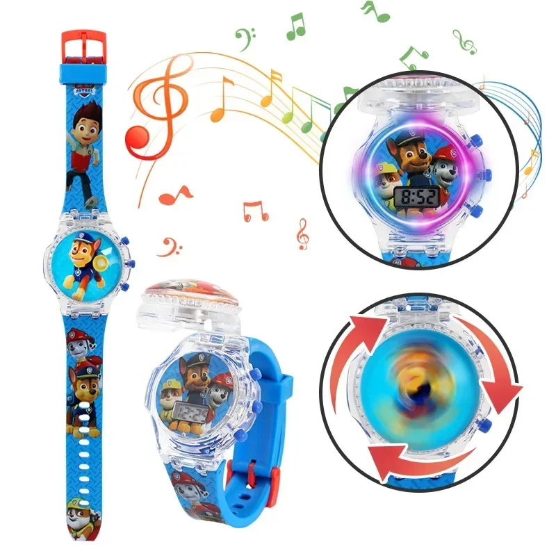 Paw Patrol Chase Children Cartoon Digital Electronic Boys Flash Glow Up Light Colourful Birthday Party Gifts Music Watches Clock