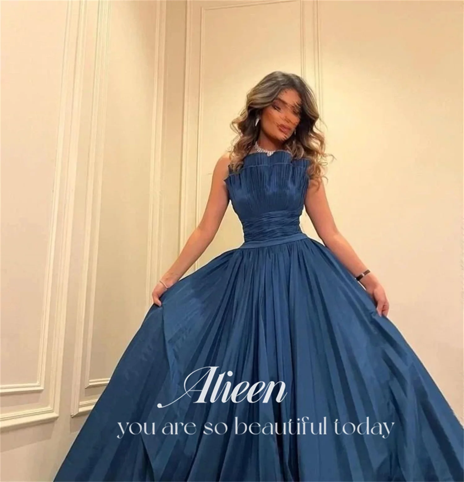 A-line Satin Dark Blue Off the Shoulders Chubby Elegant Party Dresses on Offer Liquidation Evening Woman Gala Prom Customized