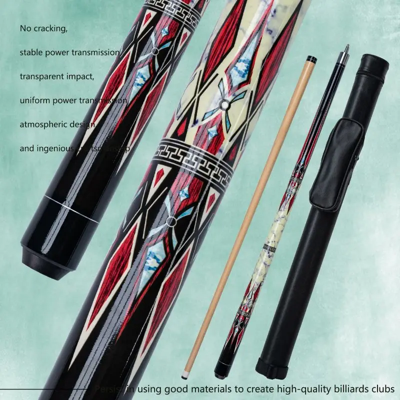 Red Smudge Pattern Maple Pool Cue Case Billiard Cue and Shaft Bag Kit