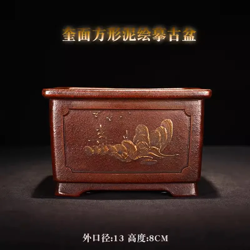 Chinese Handmade Painting Bonsai Pot, Purple Sand, Square,  Desk, Table, Garden Decoration