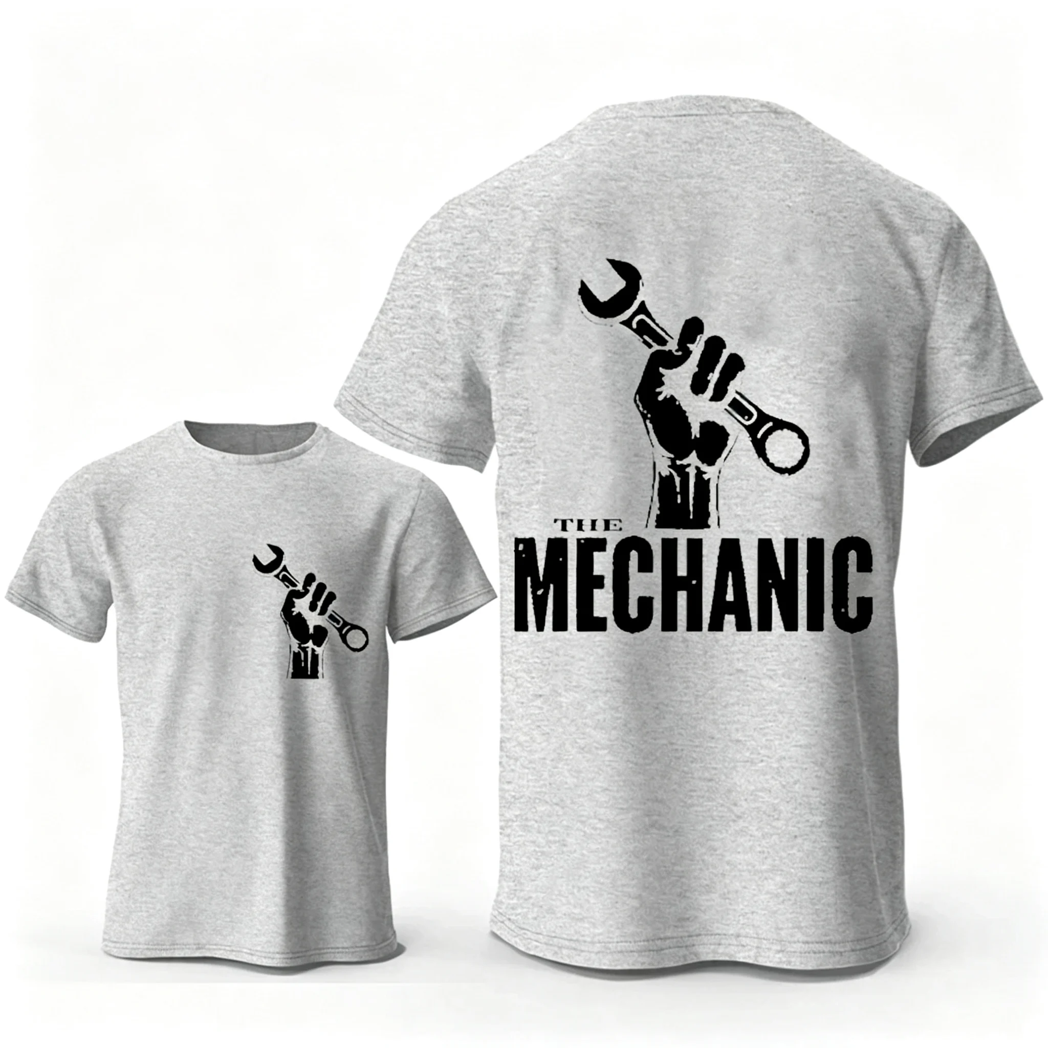 2026 Mechanic Wrench Hand Sketch Double Sided Print Crew Neck Short Sleeve T-Shirt, Kids Adults Mechanic Enthusiast Tee