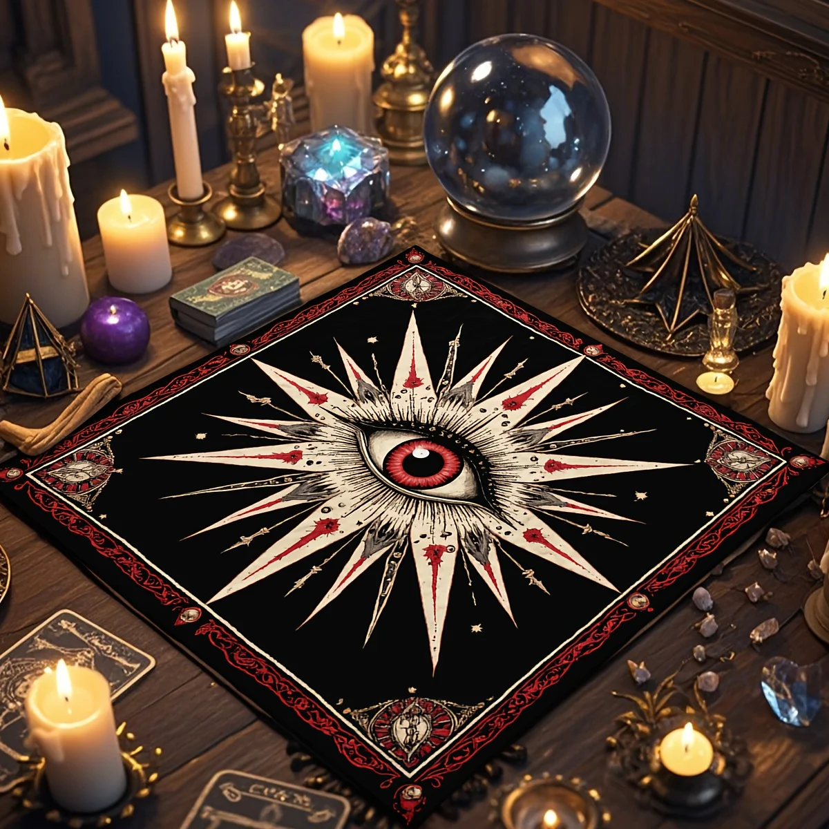 1pc Mysterious Sun & All‑Seeing Eye Gothic Decorative Tarot Tablecloth, Gift for Mysticism Enthusiasts