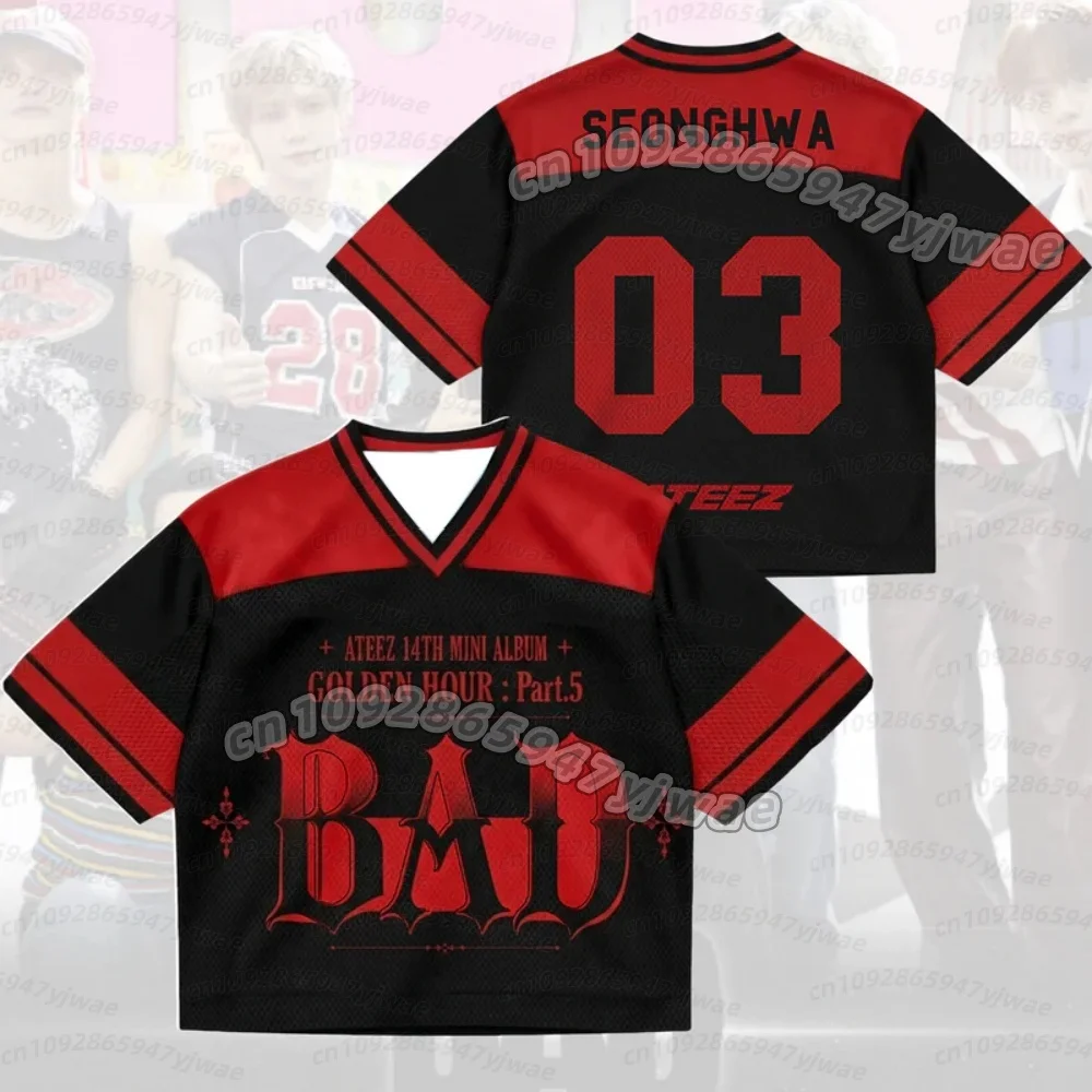 26 Summer Men's Women's Short Sleeve v-Neck T-shirt  Bad ATEEZ Golden Hour Part 5 Mixed Mesh Jersey SUNGHOON Fans MEN T-SHIRT