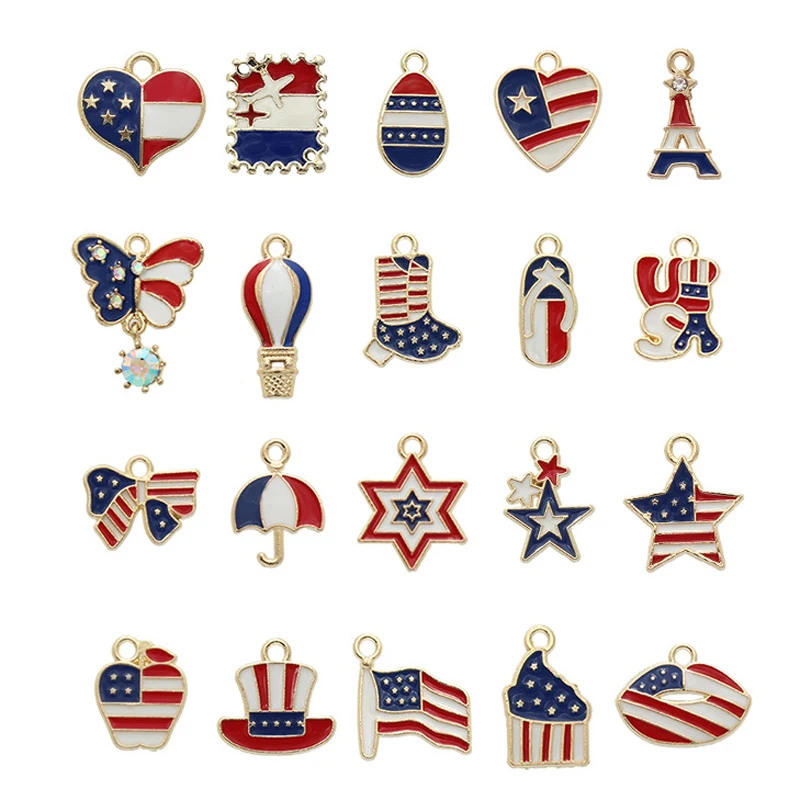 10pcs Customized Jewelry, American Flag Elements, Drip Oil Alloy Hats/Shoes/Bows/Ice Cream Pendants, Created With Handmade Mater