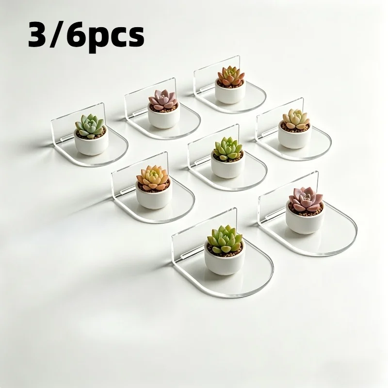 3/6pcs Acrylic Wall-Mounted Display Rack,Drill-Free Self-Adhesive Transparent Shelves,Suitable for Collections,Miniature Models.