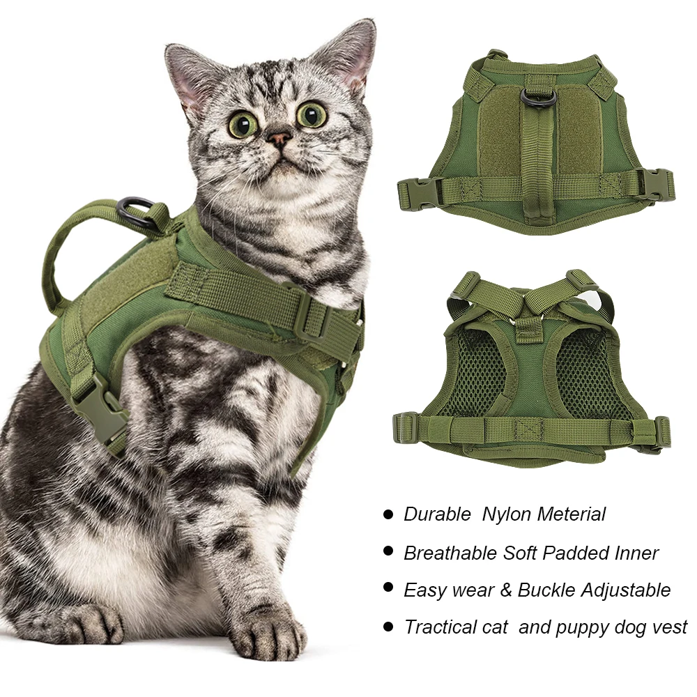 Small Dog Cat Tactical Military Harness Pet Puppy Vest Harness Bungee Leash with Handle For Small Medium Large Dogs Chihuahua