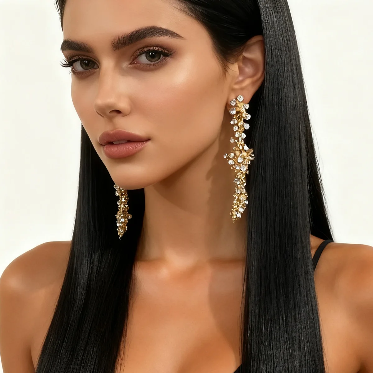 

ZAA Vintage Long Irregular Earrings Dangle Luxury Rhinestone Studded Statement Trendy Woman Charms Holiday Party Accessories