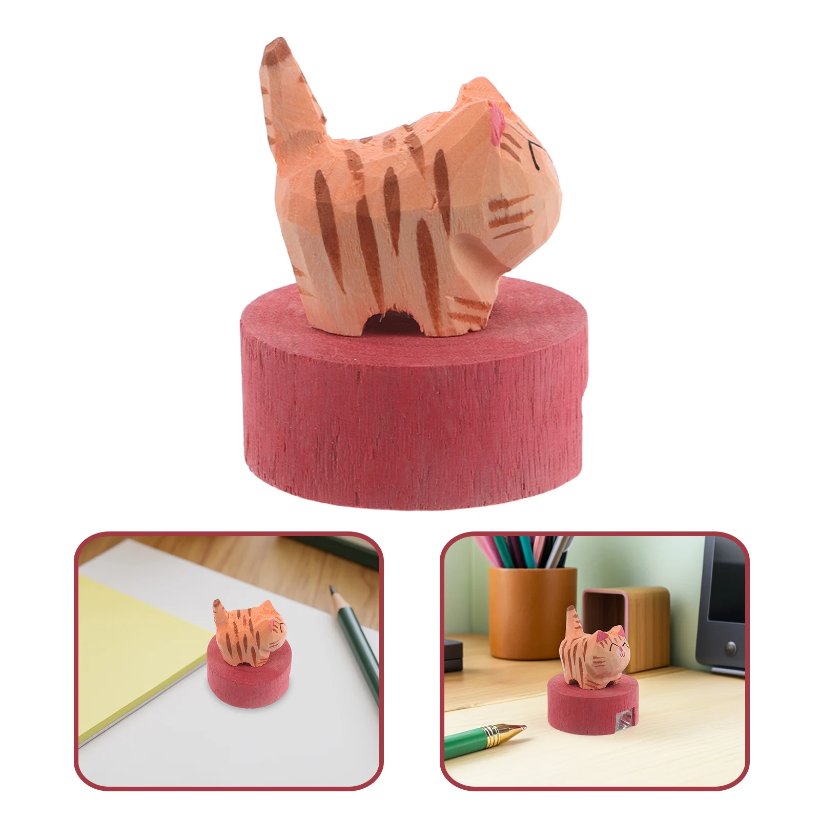 

Manual Cute Cat Pencil Sharpener Wooden Handheld Single Hole Portable School Supplies Cartoon Kawaii Stationery Cute Animal