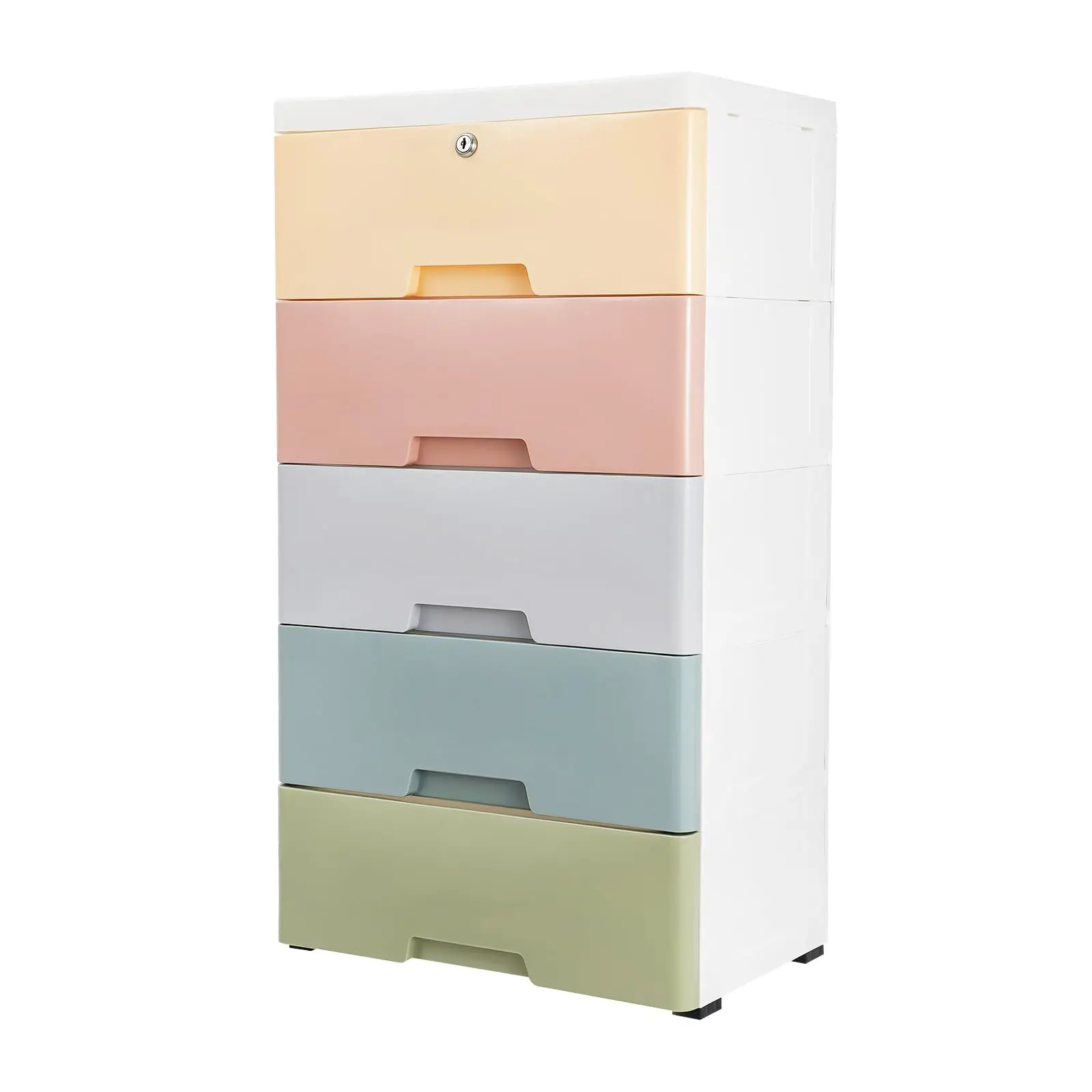 

5 Drawer Storage Cabinet with Wheel and Lock, Plastic Drawers Dresser, 5 Tier Storage Cabinet for Living Room, Bedroom, Kitchen, Maca