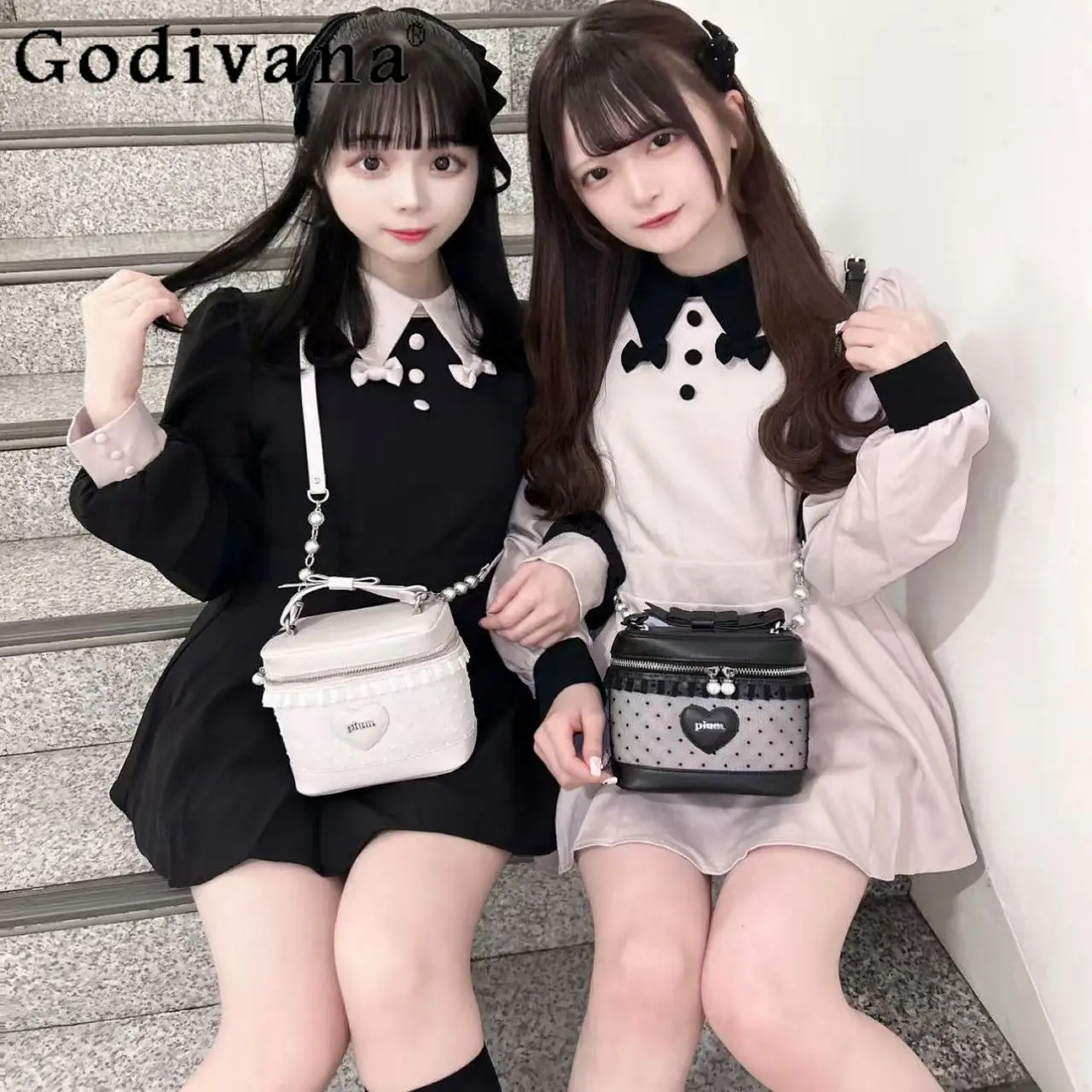 Otoño nuevo 2025 estilo japonés de las mujeres Slim Fit vestido de manga larga y pantalones cortos conjunto niñas dulce elegante Top corto conjunto de 2 piezas