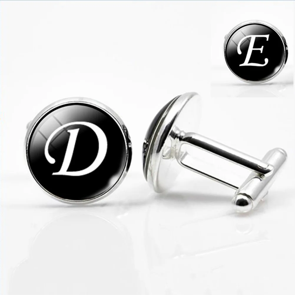

Glass Cuff-Link Round D Letter Design Electroplated Smooth Finish For Men Sleeve Collar Button Fashion Jewelry Accessory