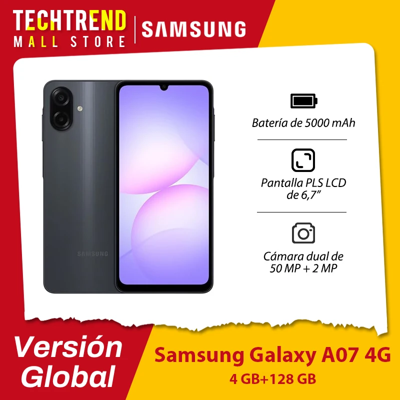 Samsung Galaxy A07 4G Version mondiale Smartphone 4G 6,7 pouces �cran 90 Hz, Appareil photo principal 50 MP, Batterie 5000 mAh, Android 4 Go + 128 Go