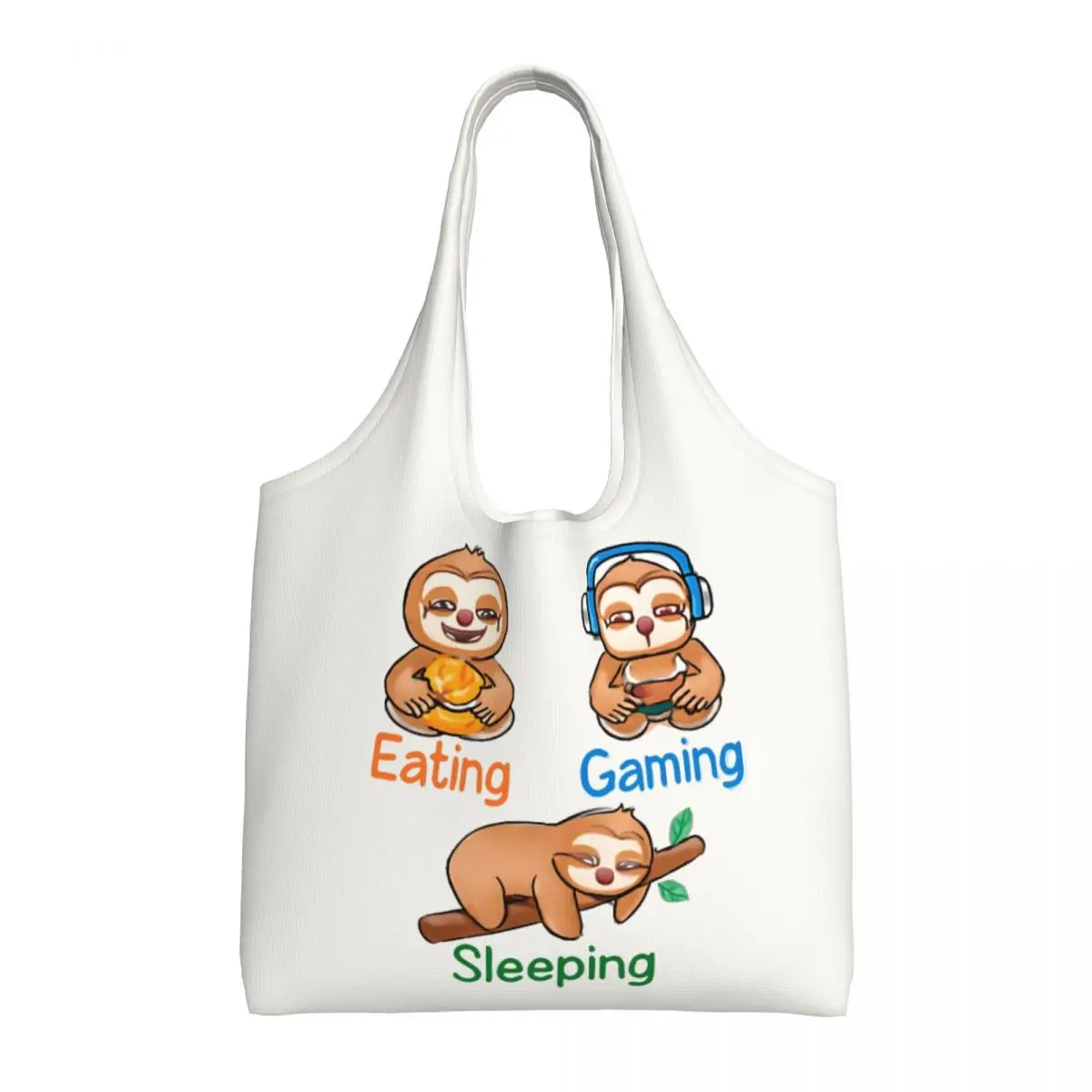 

Sloth Life Eat, Game, Sleep Large Capacity Canvas Tote Bag Single Shoulder Work Commute Bag For Women Eco-Friendly Shopping Bag