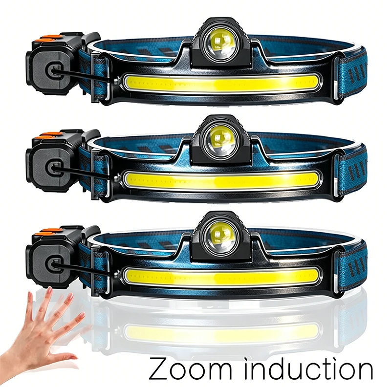 Induction Headlamp XPG+COB LED Zoom Head Lamp Built-in Battery USB Rechargeable 6 Modes Head Flashlight For Camping Fishing