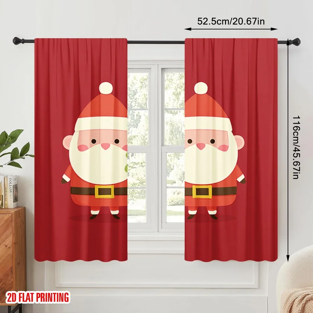 2pcs,2D plane printing Curtains Digital Printed Santa Claus_ Christmas Tree Versatile Durable Polyester (without rod)
