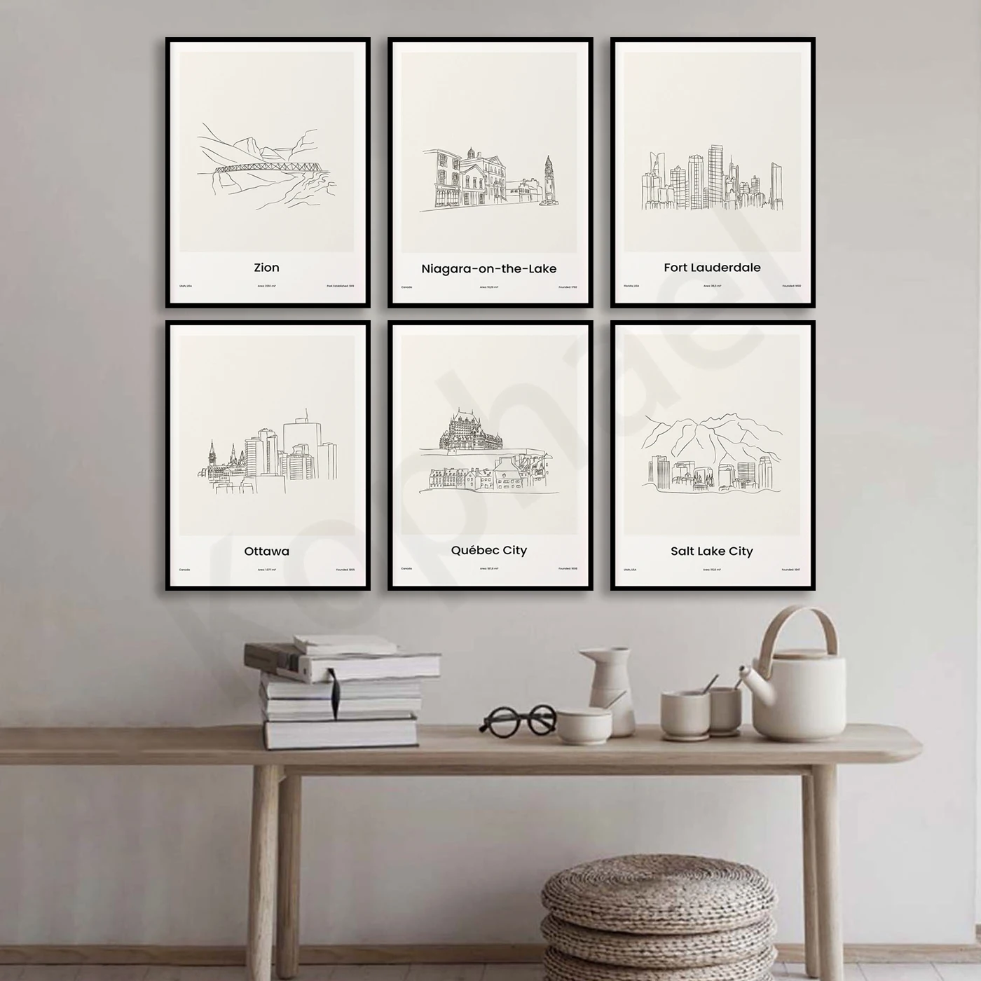 Salt Lake Quebec Ottawa Nouk Havana Lauderdale Edmonton Castries Cancun Zion Niagara-on-the-Lake. ملصق خريطة خط السفر في المدينة