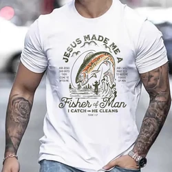 Funny Fishing Print T-shirts Summer Short Sleeve Tees For Men Fishing Lover T-shirt Crew Neck Casual Tops Funny Fishing Tshirts