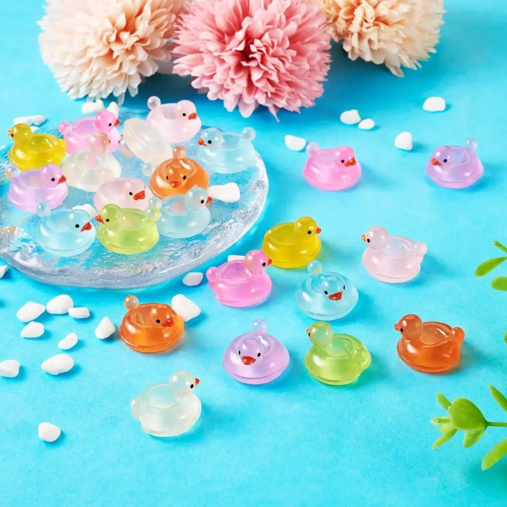 10Pcs New DIY Luminous Resin Ducks Creative Cute Luminous Ducks Mini Micro Landscape Swimming Ring Luminous Ducks