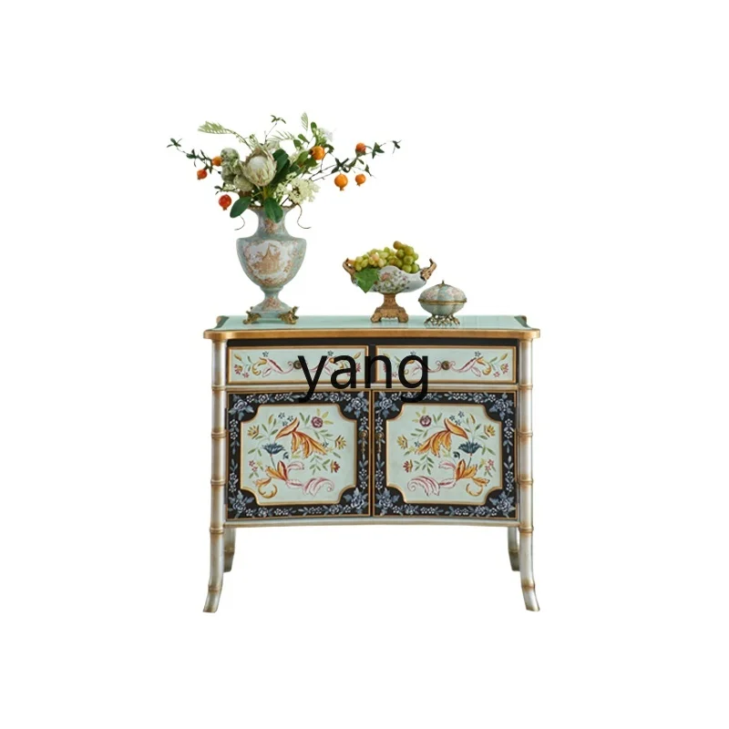 

Yjq Vintage Solid Wood Dining Edge Luxury Art Hand-Painting Small Entrance Decoration Tea Cabinet