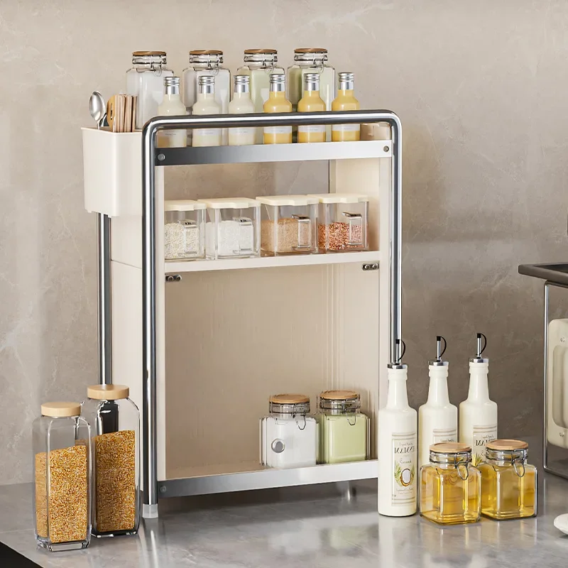 Multifunctional Pull-Out Kitchen Shelf Spice Condiment Organizer Countertop Storage Solution Space-Saving Tidy Rack for Kitchen