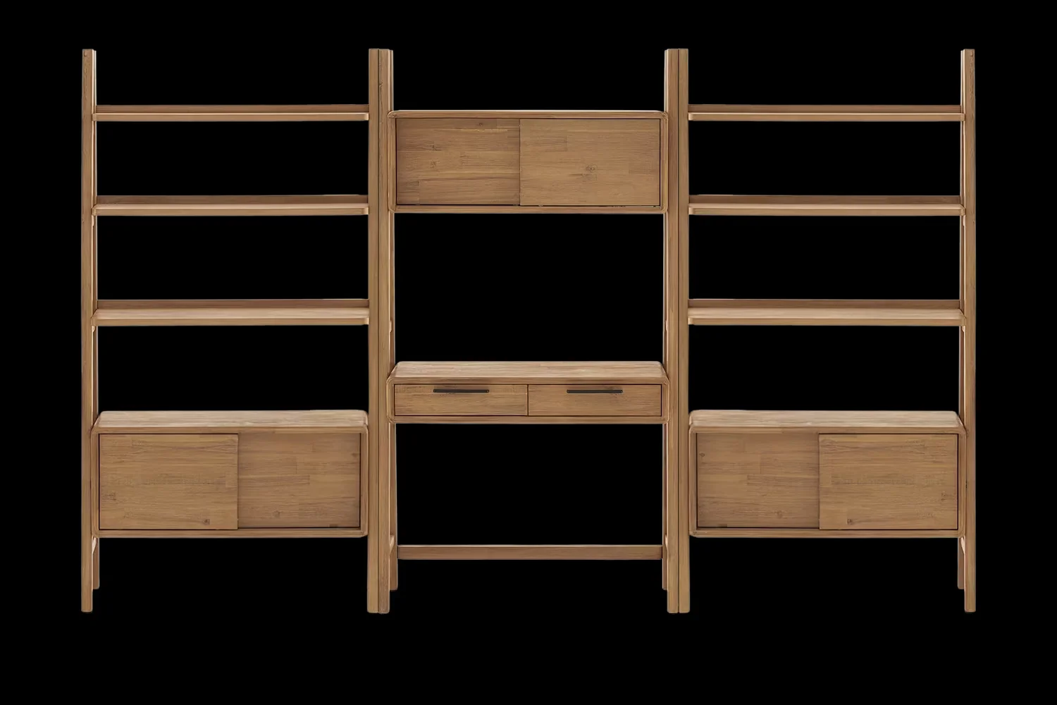 #Minimalist Japandi Bamboo Ladder Wall Unit, 3-in-1 Modular Ladder Shelf Desk with Closed Storage Cabinet & Drawers