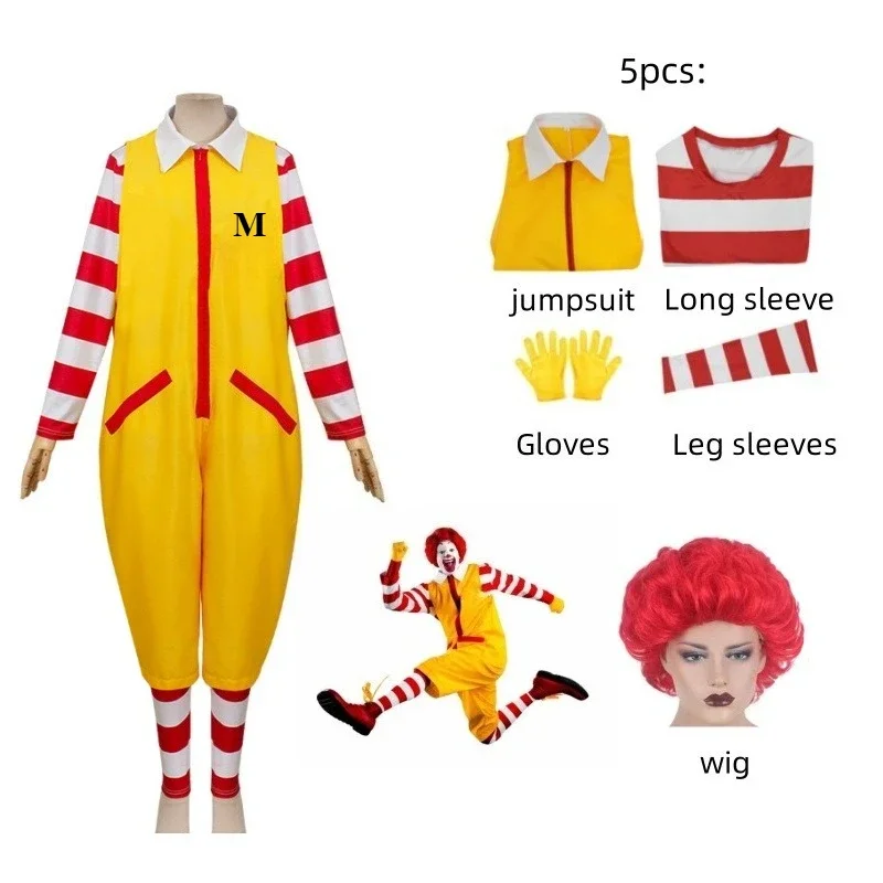 

M Uncle Clown Cosplay Anime Parent-Child Costume Jumpsuits Fastfood Yellow Clown Clothing for Kids Adult Halloween Christmas sui