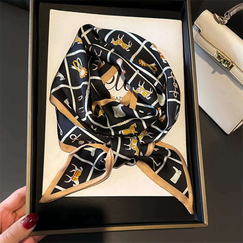 2025 Foulard Imprime Cheval Pour Femme، Long Bandeau En Satin Doux، Design De Luxe، الحجاب De Bureau، 14*147 سم