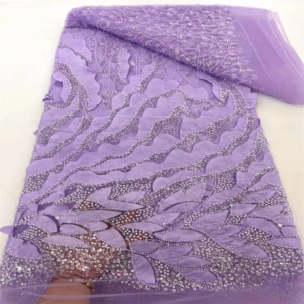 Tissu Africain en Dentelle 3D de Haute Qualité, avec Paillettes Françaises, pour Robe à Coudre, Broderie de Perles, Tulle NigWin, 2024