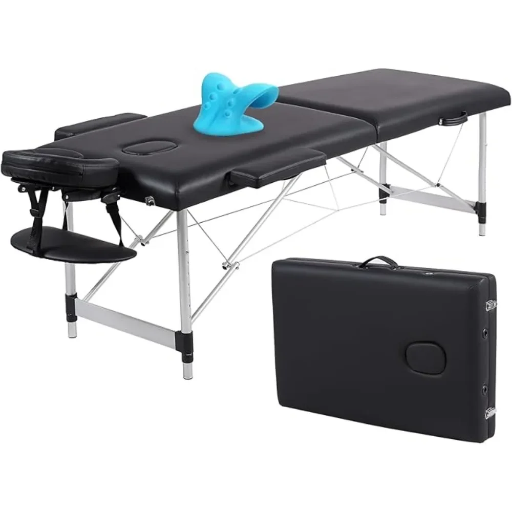 

73 Inch Aluminium Lash Bed with Non-Woven Bag Face Cradle Carry Case Height Adjustable 2 Fold Portable Facial Salon Tattoo Bed