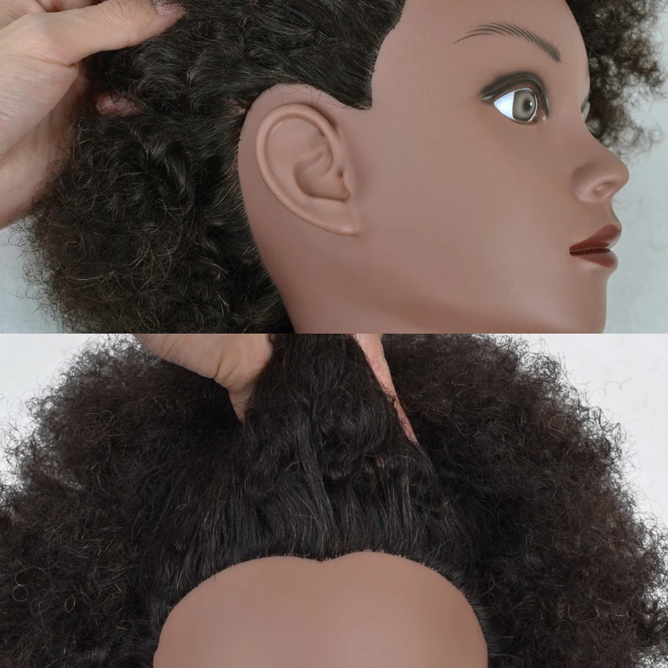 Afro Mannequin Hoofd 8 inch 100% Menselijk Haar Traininghead Styling Hoofd Vlecht Haar Poppen Hoofd voor Oefenen Cornrows en Vlechten