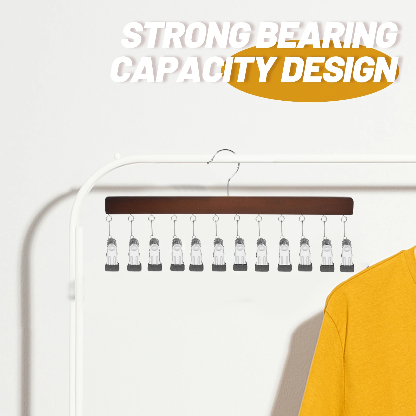 

Wooden Clothes Storage Hanger Metal Clip Organizer Space Saver Drying Rack for Hats Bras Socks Towels Hat Organizer