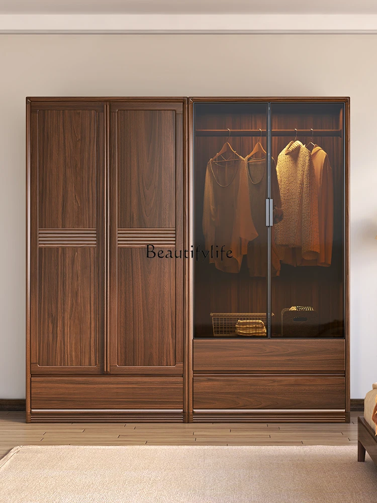 

Шкаф из массива дерева черного ореха со стеклянной дверью, современный китайский простой шкафчик