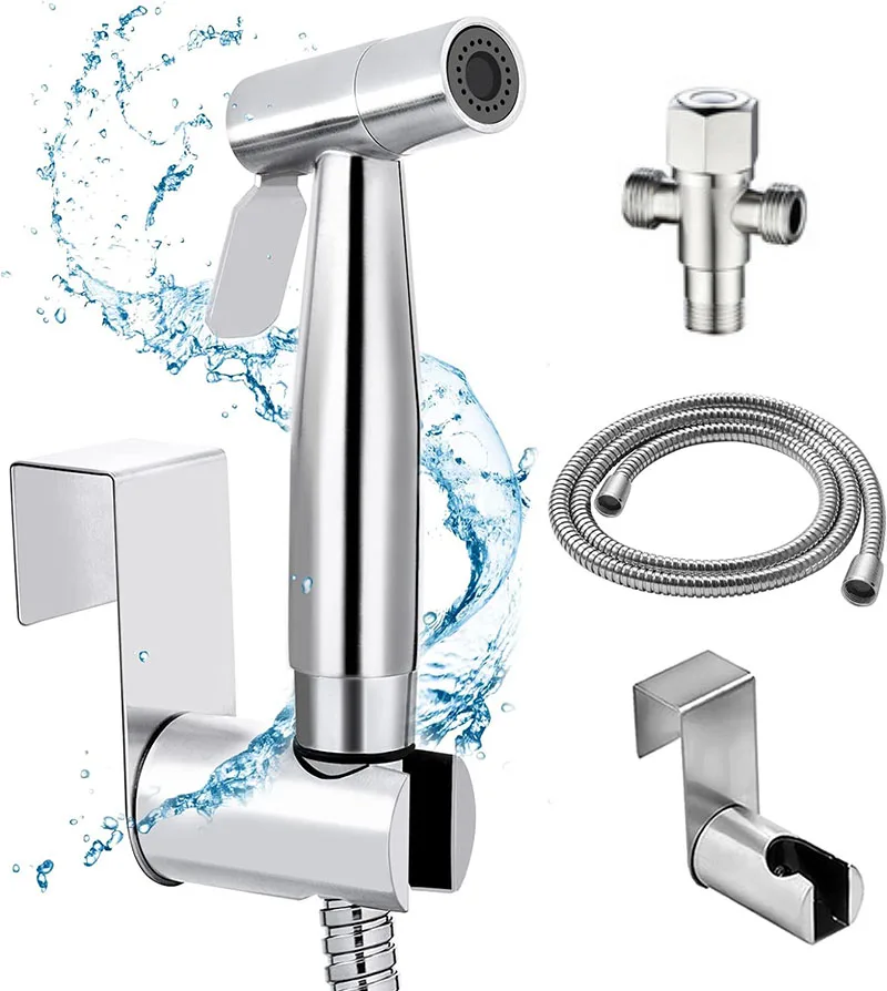 

Stainless Steel Portable Handheld Bidet Sprayer Set Brushed Toilet Bidet Faucet Bathroom Shattaf Valve Jet Set Hygienic Shower