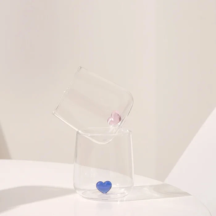 Creative 3D Red and Blue Heart Tumbler Mug, Cup with Heart Inside, Lovely Glassware, Gift for Girl, New, 1 Pc