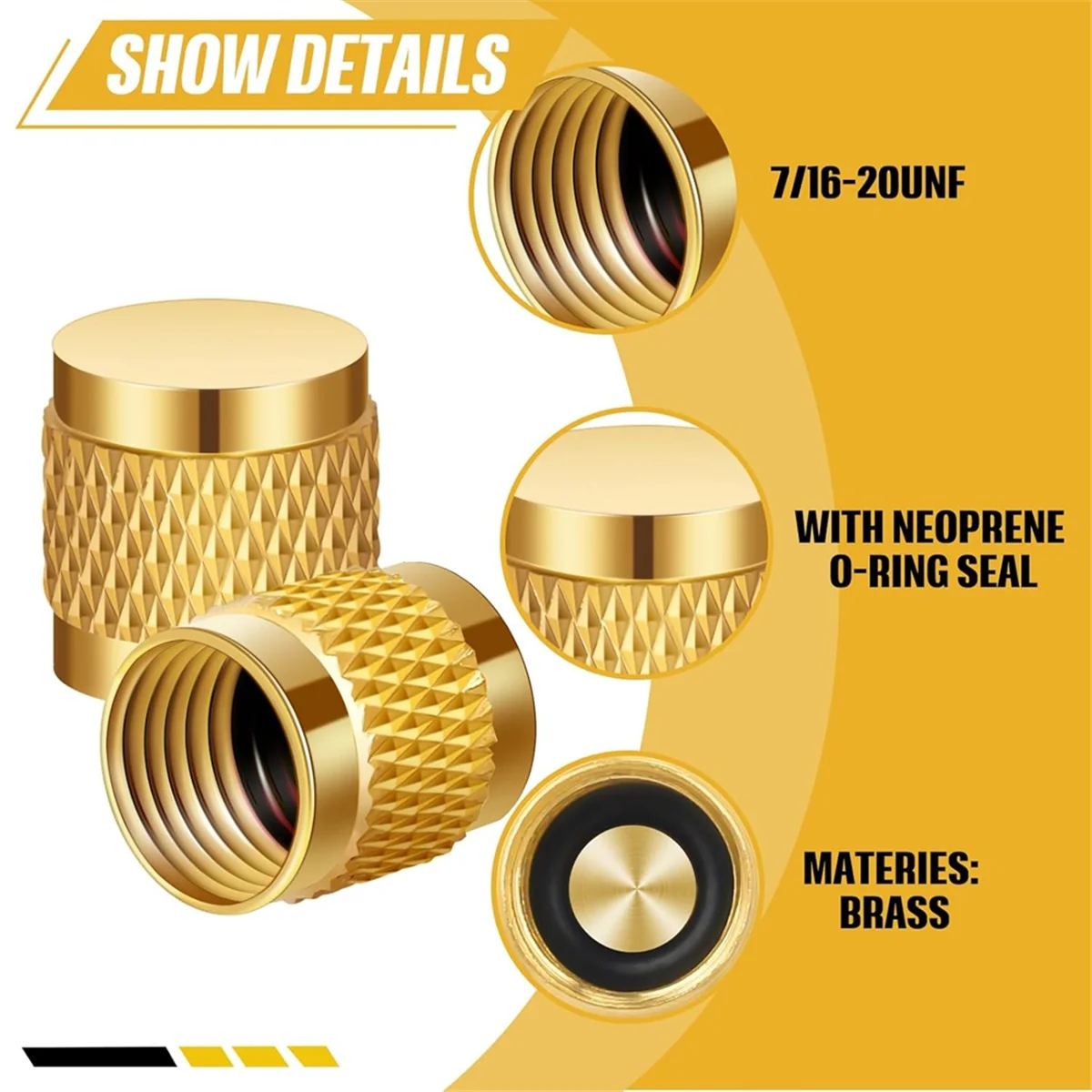 Penutup suar 1/4 panas, kuningan bulat dengan segel o-ring Neoprene, penutup katup HVAC, penutup kunci pendingin, penutup kunci HVAC 10 buah