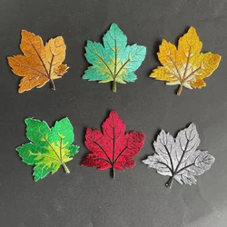 6PCS/8*7CM Maple Leaf Patch Fabric Applique Clothes Stickers,Flower Leaves Embroidery Iron On Patches For Clothing,T Shirts,