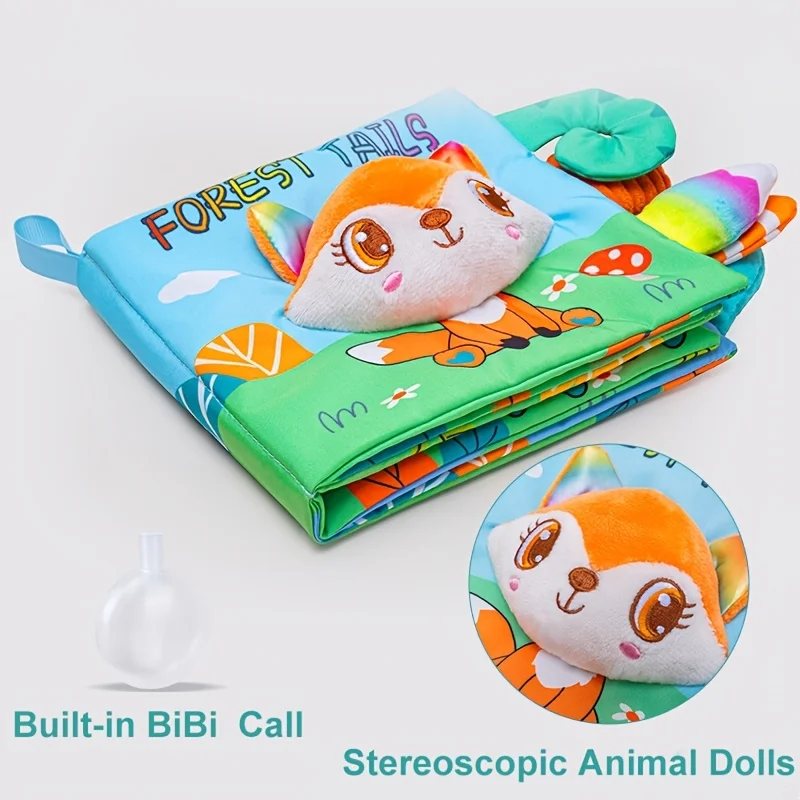 High Contrast Baby Toy, Baby Tail Cloth Book, Soft Cloth Book with 3D Animal Tails High Contrast Colorful Touch Feel