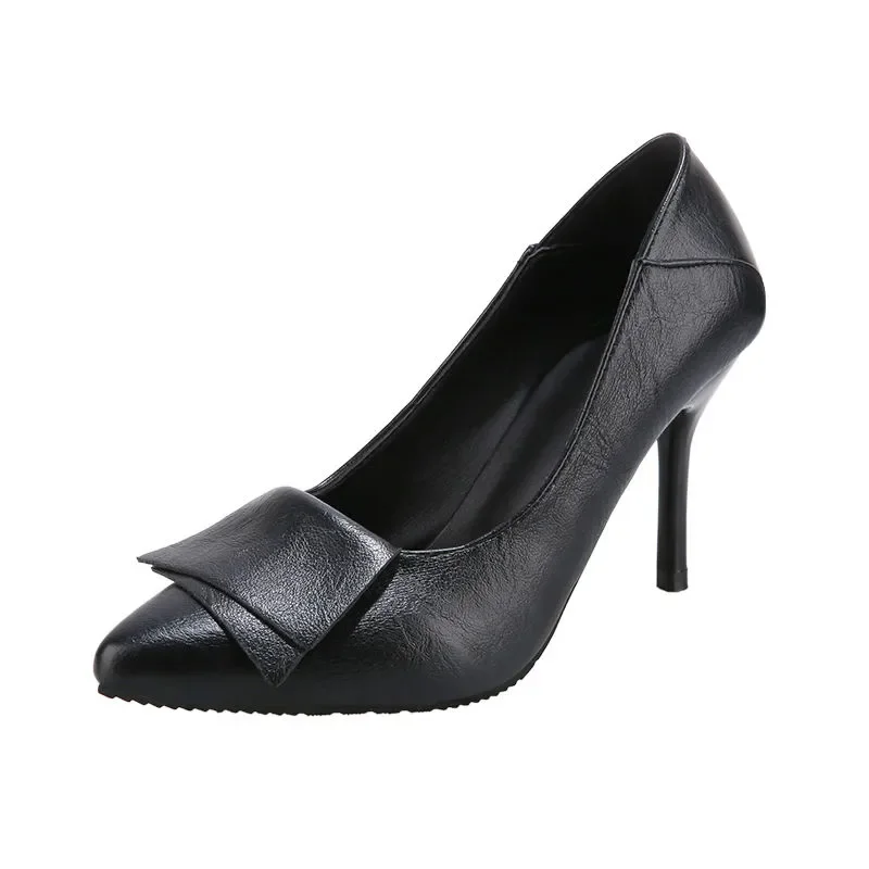 sapatos femininas women cute light weight black pu leather spring slip on stiletto heel shoes lady casual comfort pumps b685
