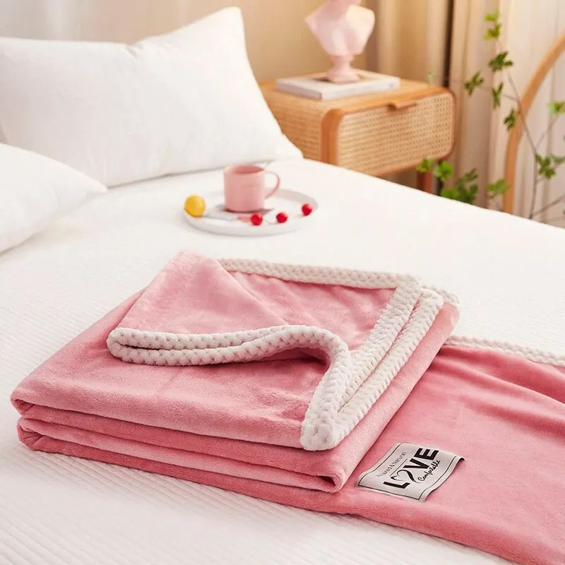 Pink Flannel Fleece Blanket Adult Children Soft Warm Throw Bed Covers Simple Solid Color Sofa Breathable Bedspreads