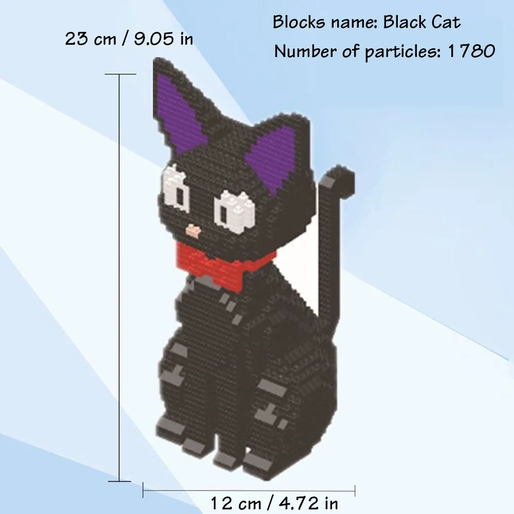 Animal World Black Cat Dog Sit Pet Bow 3D Model DIY Mini Diamond Blocks Bricks Building Toy for Children Gifts